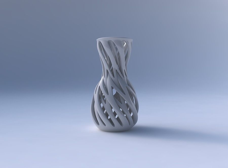 Vase curved hourglass with intertwining lines twisted 3D print model_4