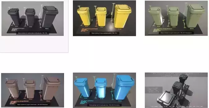 All Waste Containers Low-Poly and Game-Ready