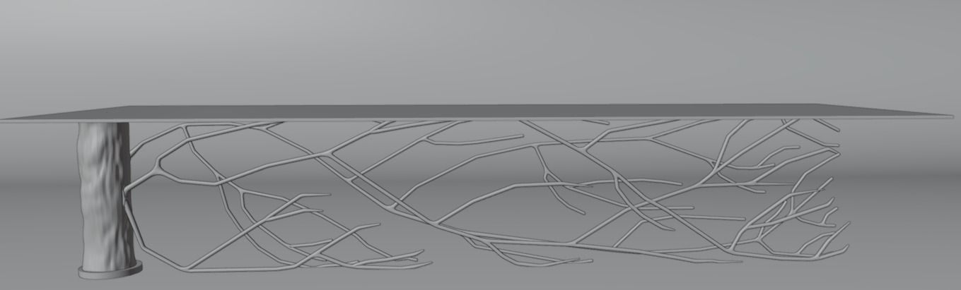 Table glass with branches Low-poly 3D model_1