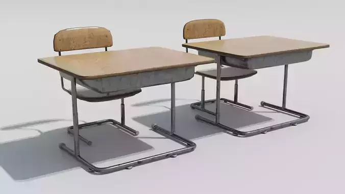 The School Desk Set Low-poly 3D model