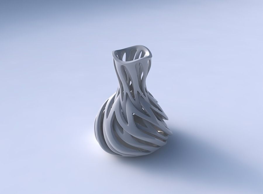 Vase curved hourglass with intertwining lines twisted and tap... 3D print model_3