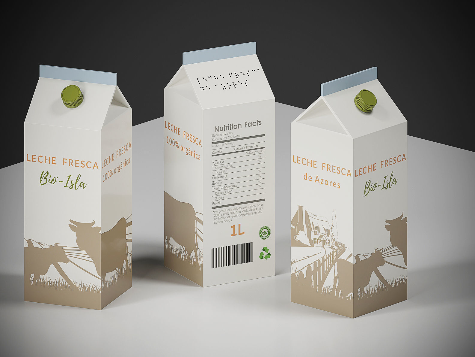 Milk 1000ml cardboard box packaging with cap slim 3D model Free low-poly 3D model_1