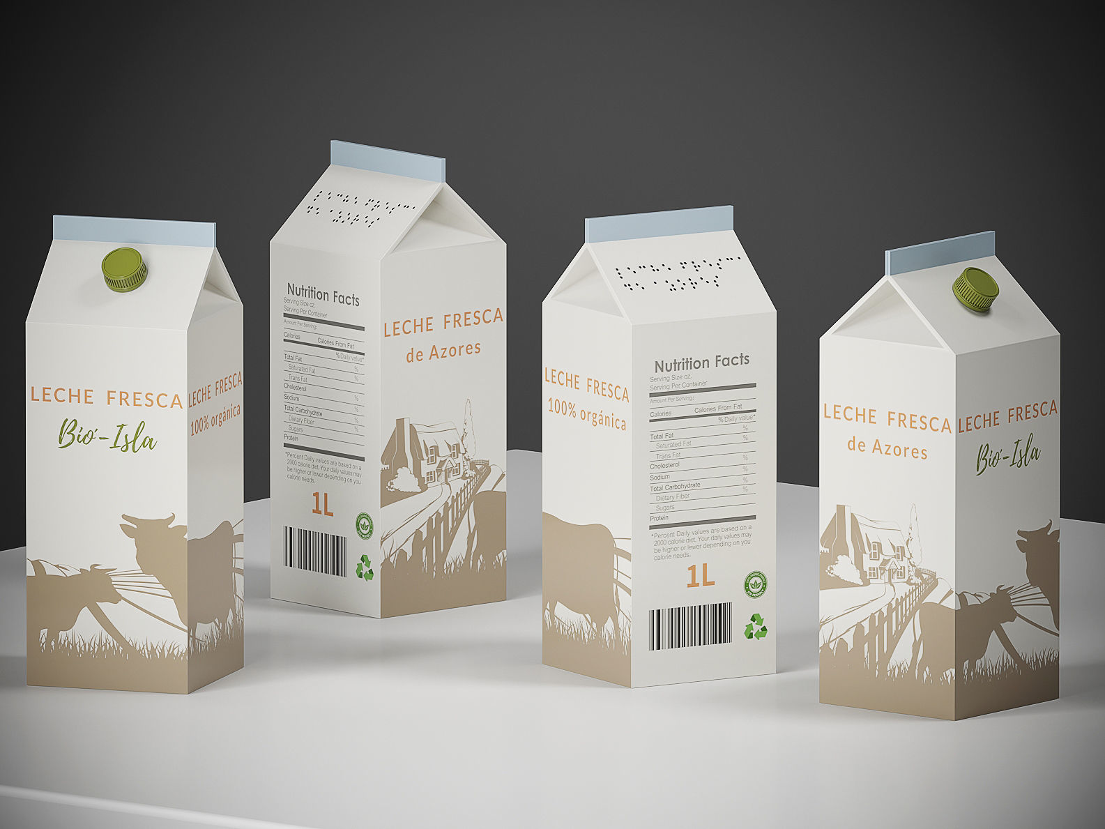 Milk 1000ml cardboard box packaging with cap slim 3D model Free low-poly 3D model_2