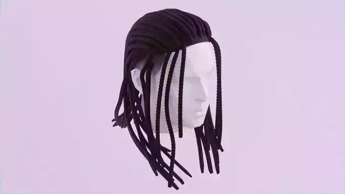 Long Dreads Style 1 - Part Braided  Low-poly 3D model