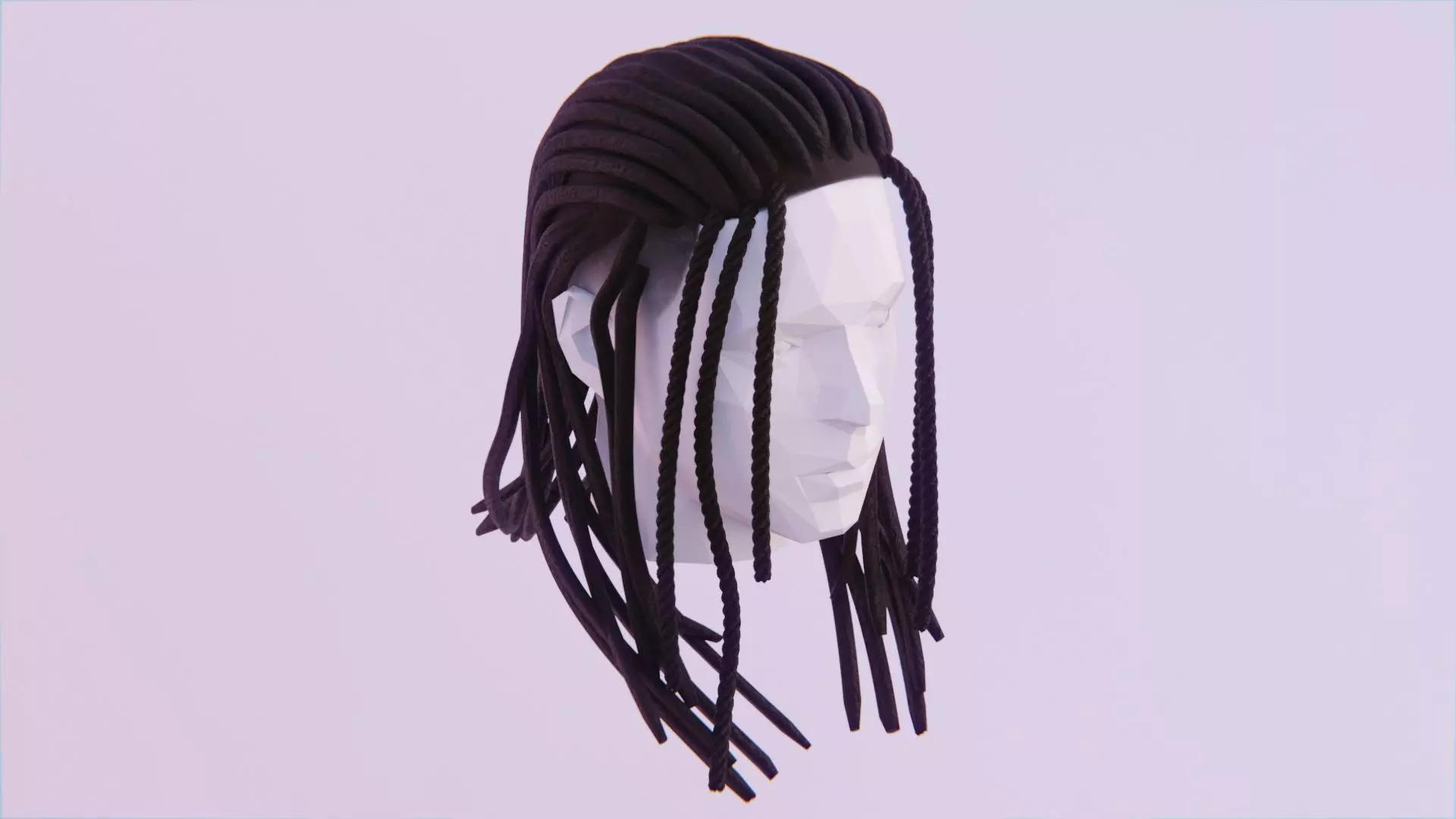 Long Dreads Style 1 - Part Braided  Low-poly 3D model_0