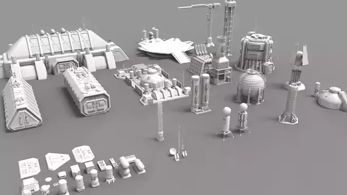 sci fi industrial objects 3D model