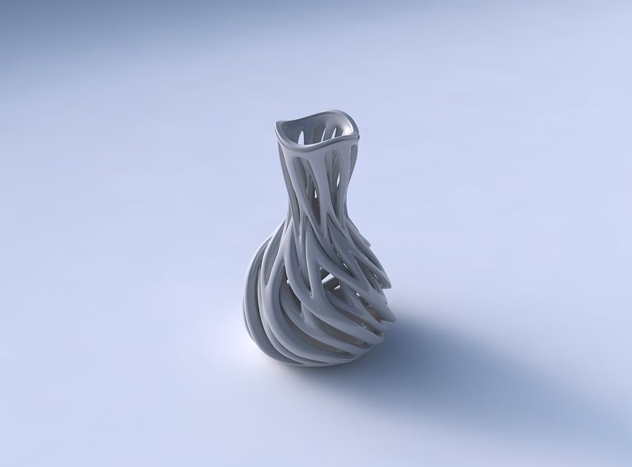 Vase curved hourglass slim with beveled intertwining lines tw... 3D print model_3
