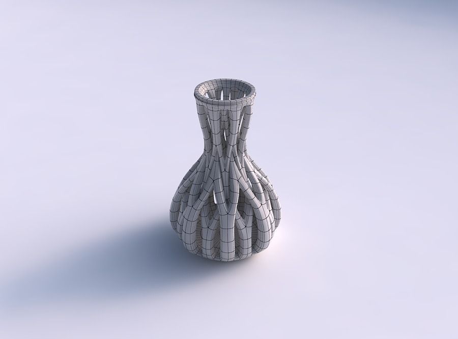 Vase curved hourglass slim with beveled intertwining lines ta... 3D print model_5