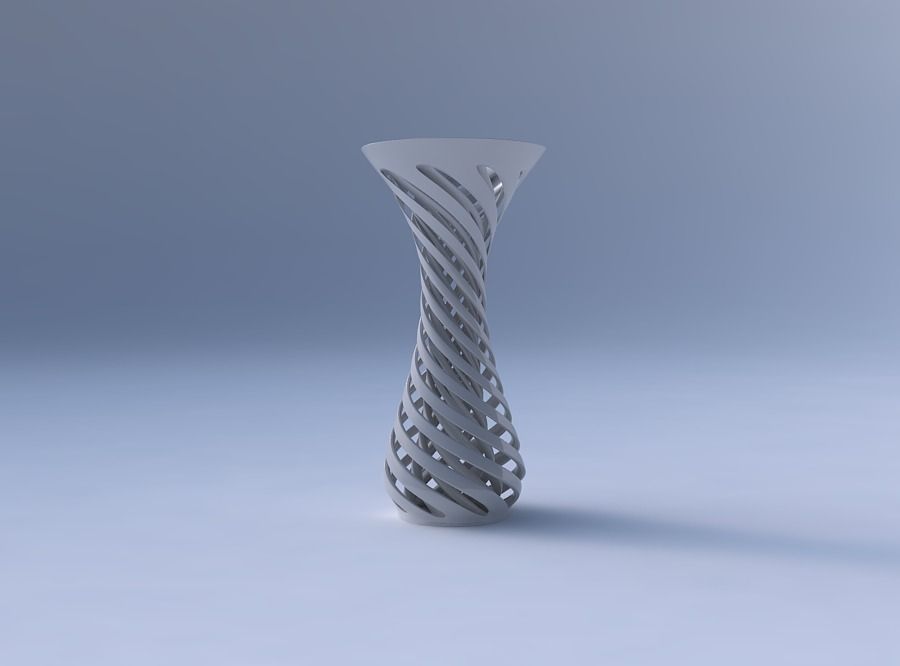 Vase curved funnel top with twisted two layered lines 3D print model_4