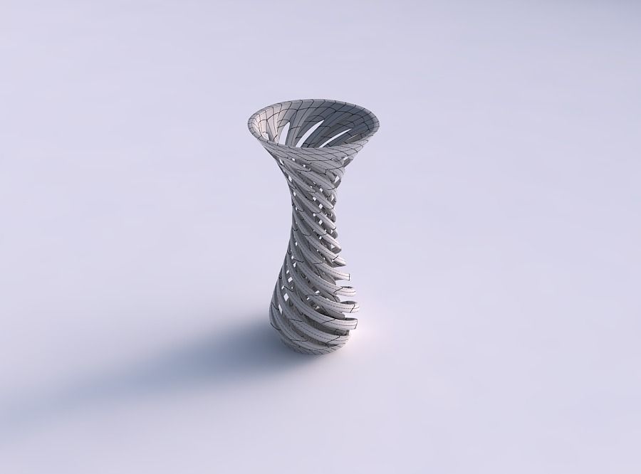 Vase curved funnel top with twisted two layered lines 3D print model_5