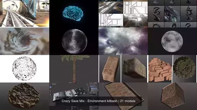 Crazy Save Mix - Environment kitbash 3D Model Collection