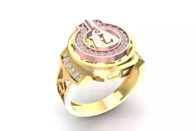Luxury Custom Letter L Diamond Signet Ring 3D Model 2085