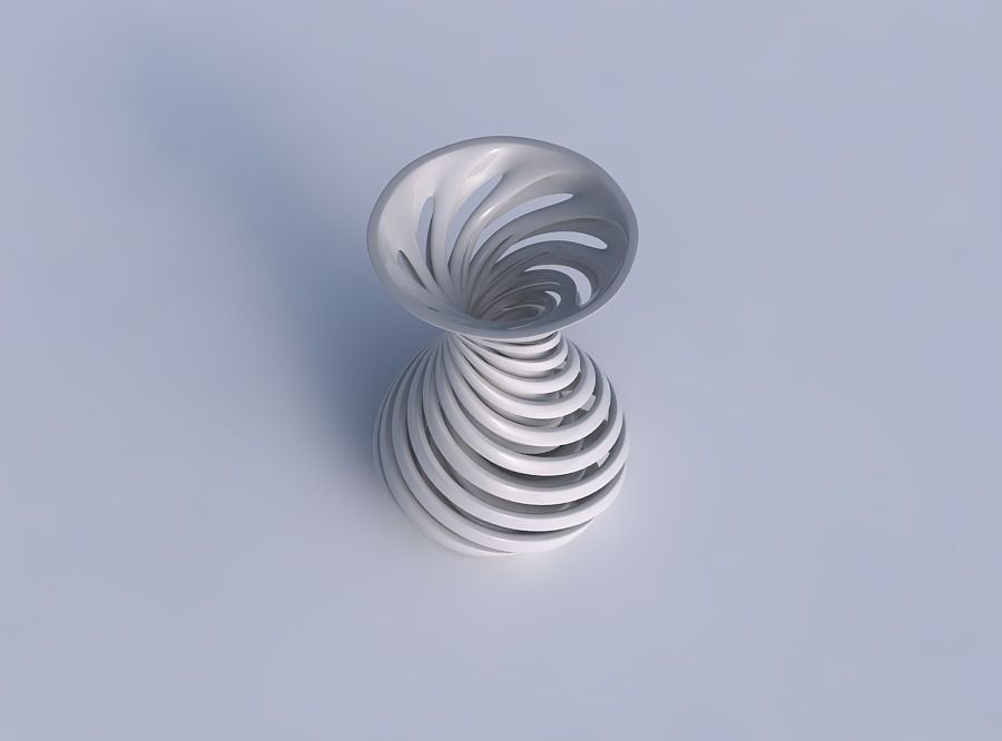Vase curved funnel top with twisted two layered lines very tw... 3D print model_1