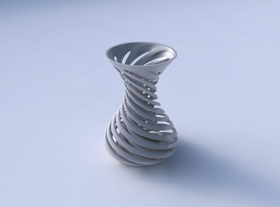 Vase curved funnel top with twisted two layered lines very tw... 3D print model_3