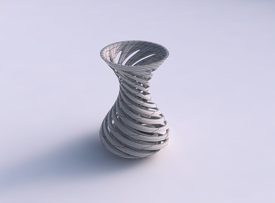 Vase curved funnel top with twisted two layered lines very tw... 3D print model_5