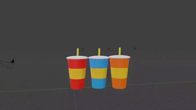 Drinks three different colored cups with straws
