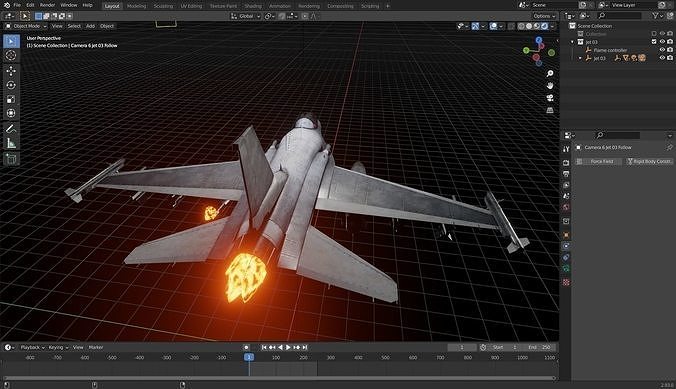 Fighter Jet with Fire mesh Free 3D model