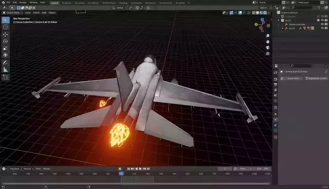Fighter Jet with Fire mesh Free 3D model