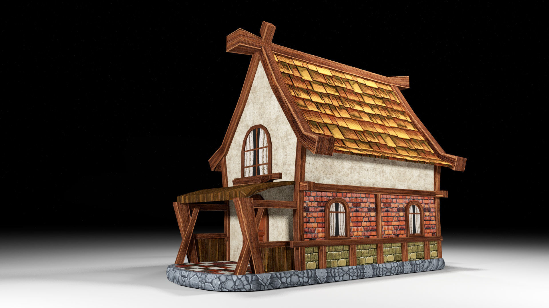 medieval old house Low-poly 3D model_3