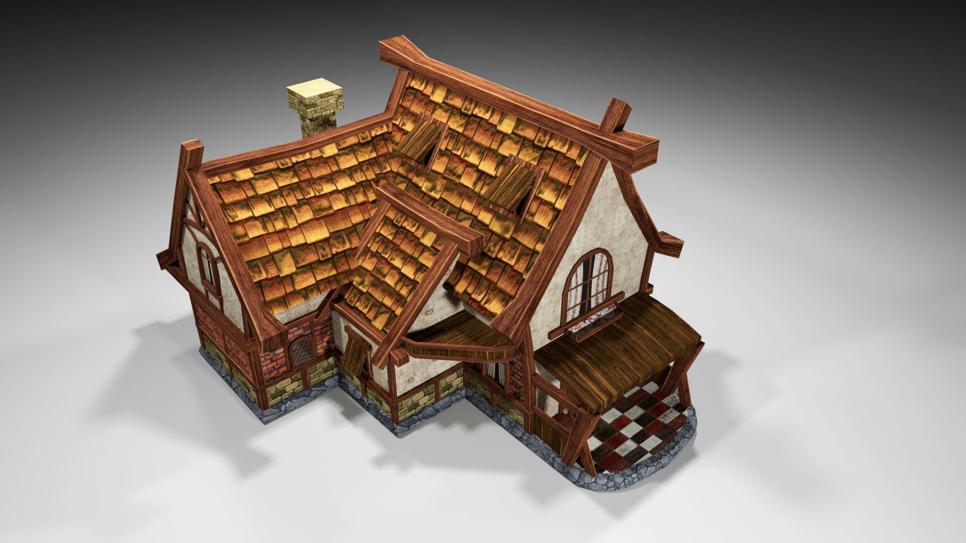 medieval old house Low-poly 3D model_2