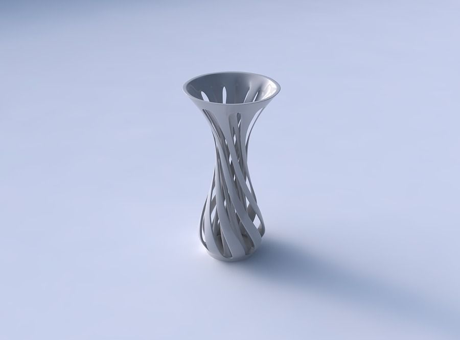 Vase curved funnel top with twisted two layered lines tapered 3D print model_3