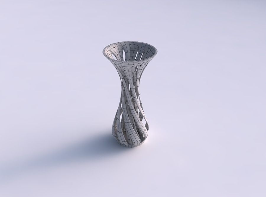 Vase curved funnel top with twisted two layered lines tapered 3D print model_5