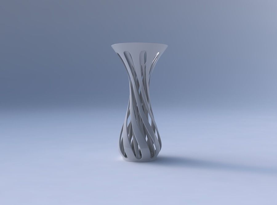 Vase curved funnel top with twisted two layered lines tapered 3D print model_4