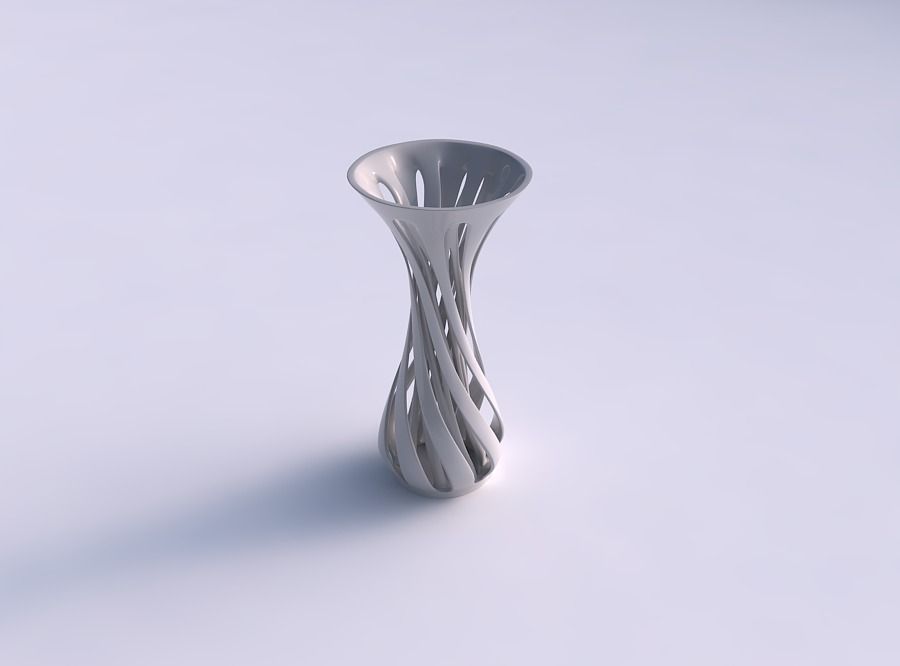 Vase curved funnel top with twisted two layered lines tapered 3D print model_0