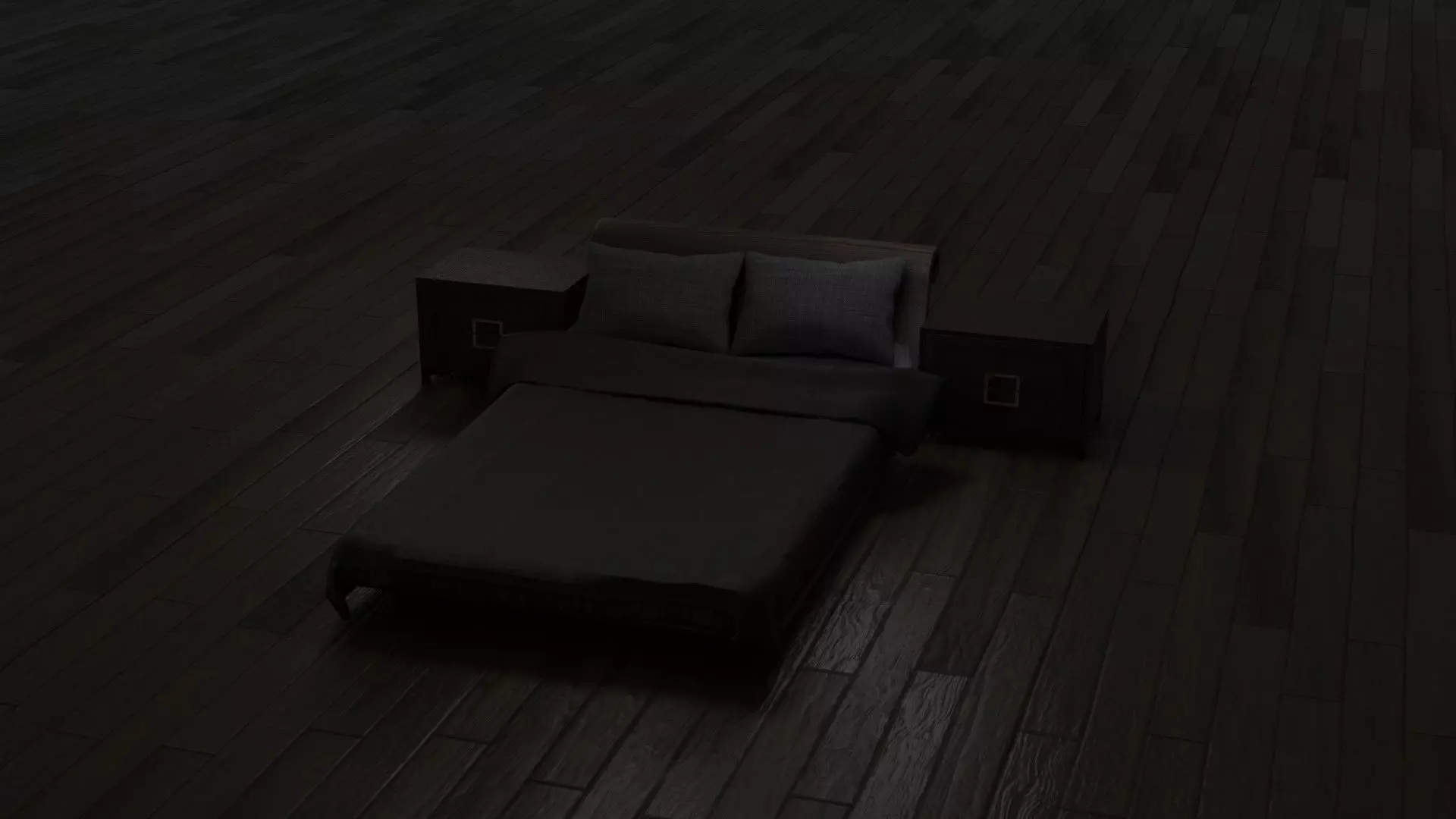 Bed with nightstands in a dark style Low-poly 3D model_0