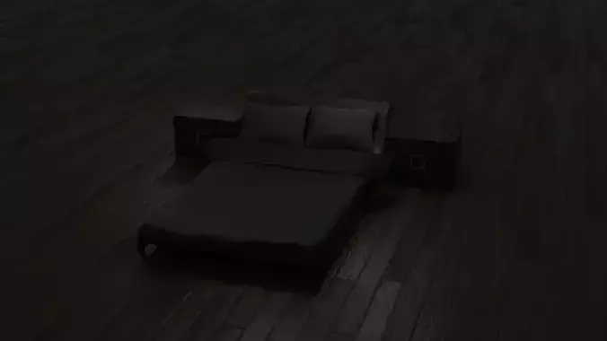 Bed with nightstands in a dark style Low-poly 3D model