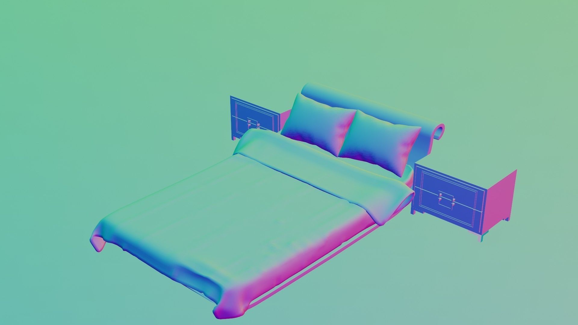 Bed with nightstands in a dark style Low-poly 3D model_6