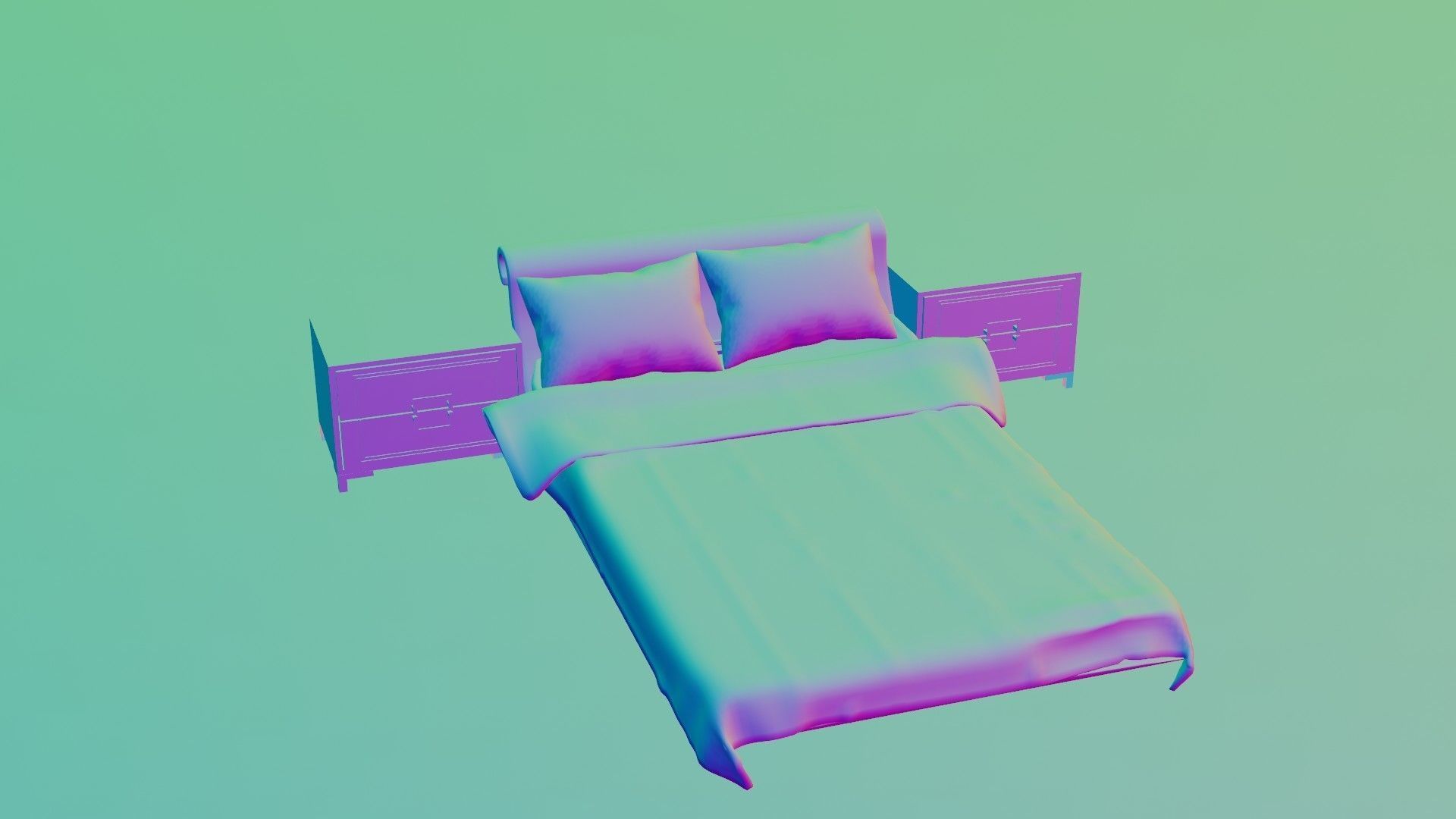 Bed with nightstands in a dark style Low-poly 3D model_5