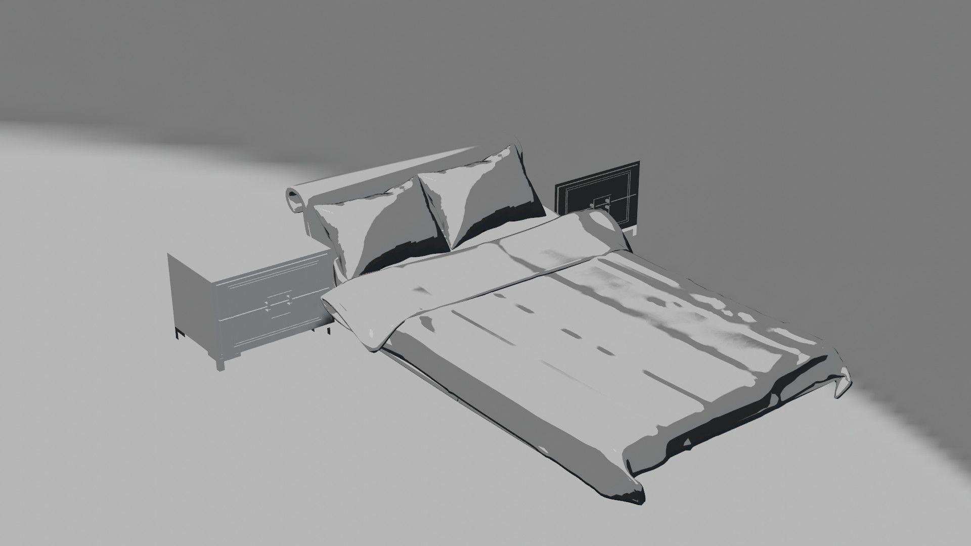 Bed with nightstands in a dark style Low-poly 3D model_8