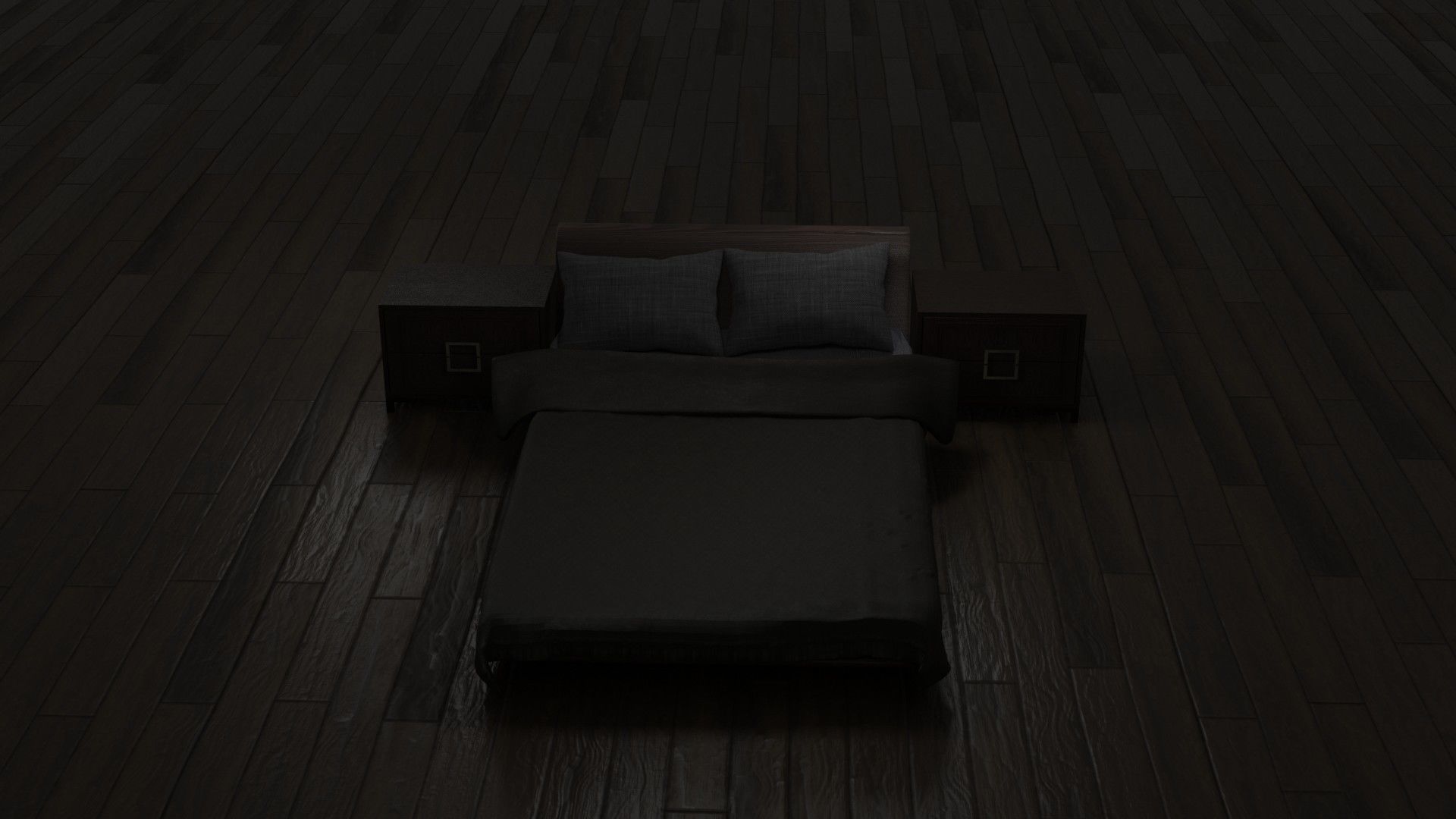Bed with nightstands in a dark style Low-poly 3D model_2