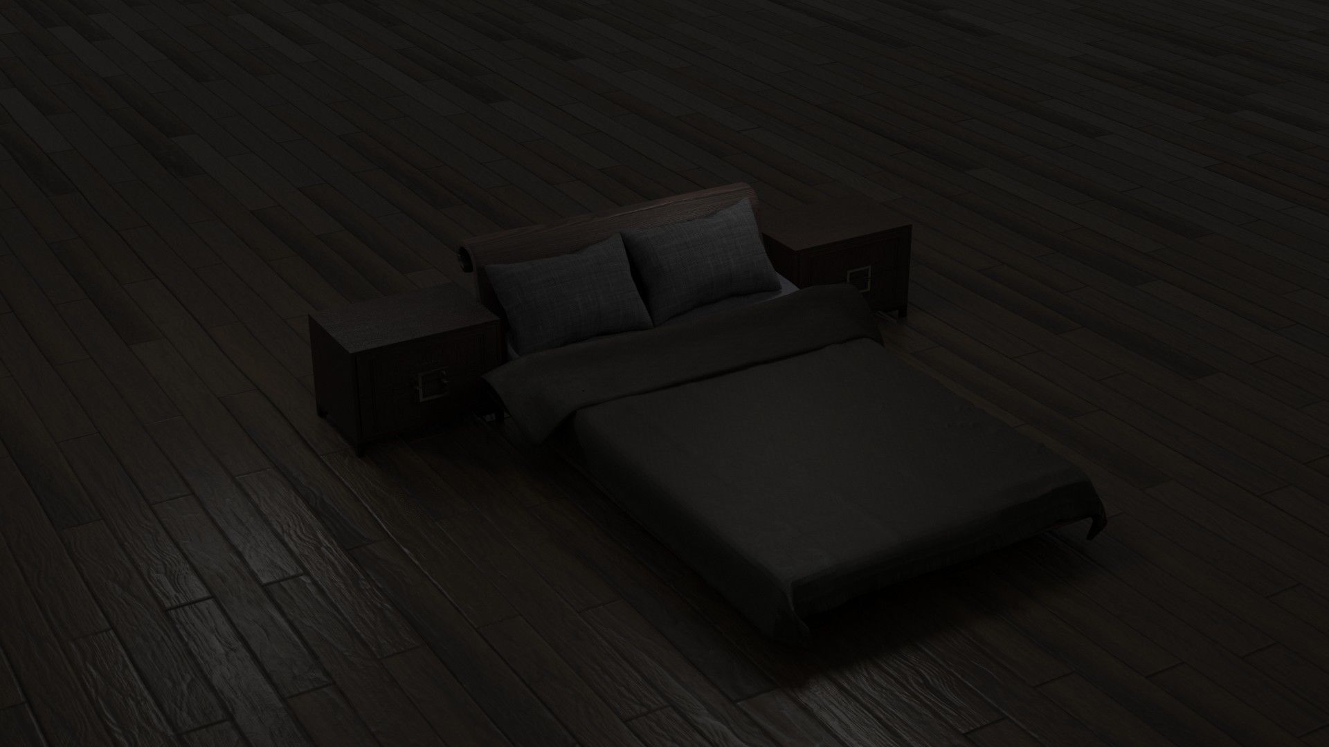 Bed with nightstands in a dark style Low-poly 3D model_1