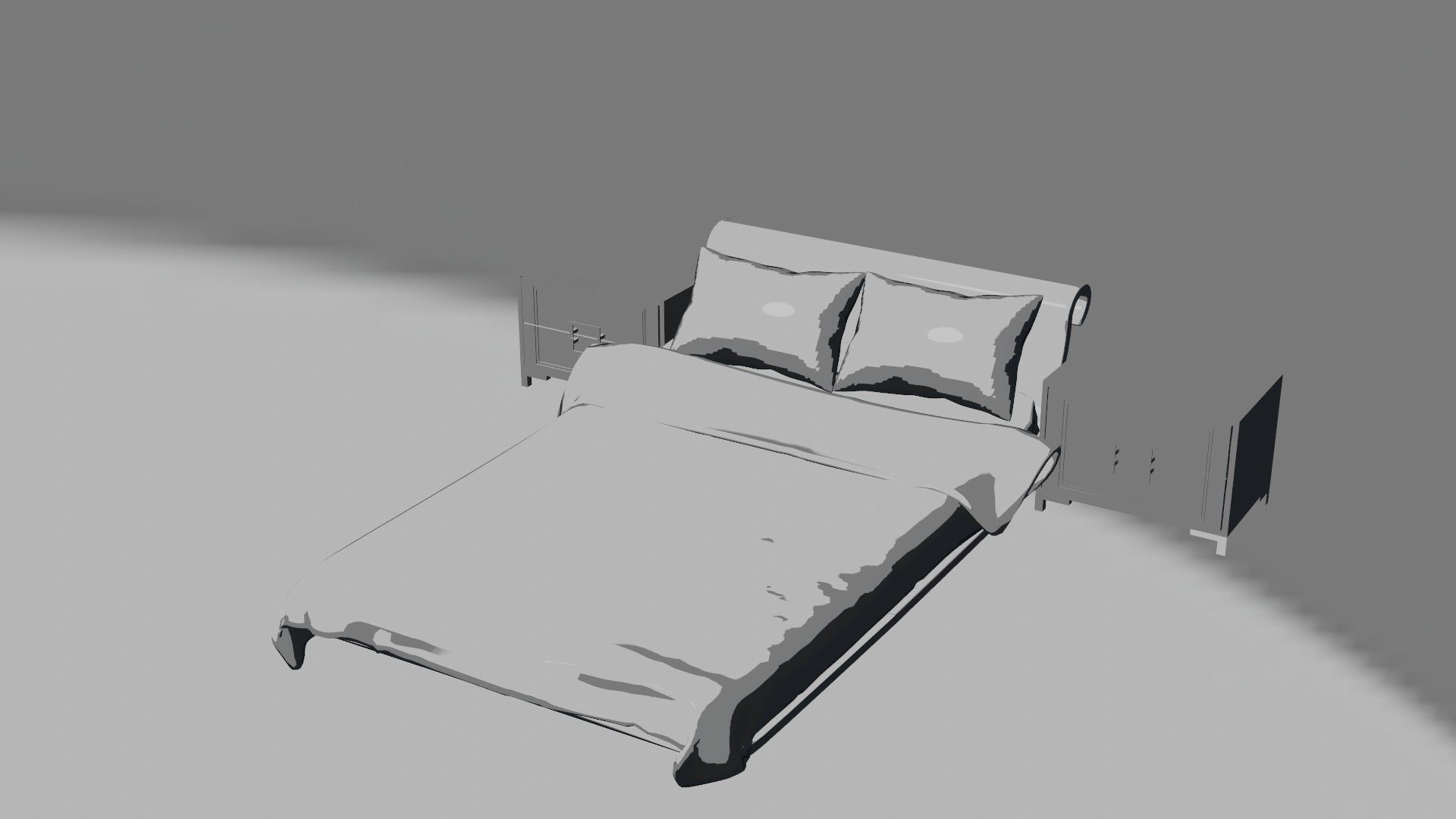Bed with nightstands in a dark style Low-poly 3D model_9