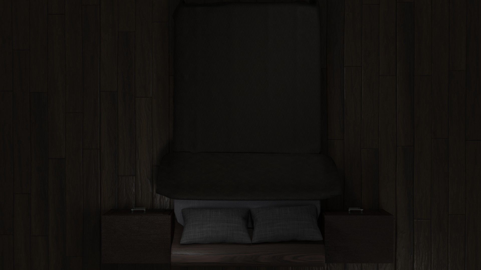 Bed with nightstands in a dark style Low-poly 3D model_4