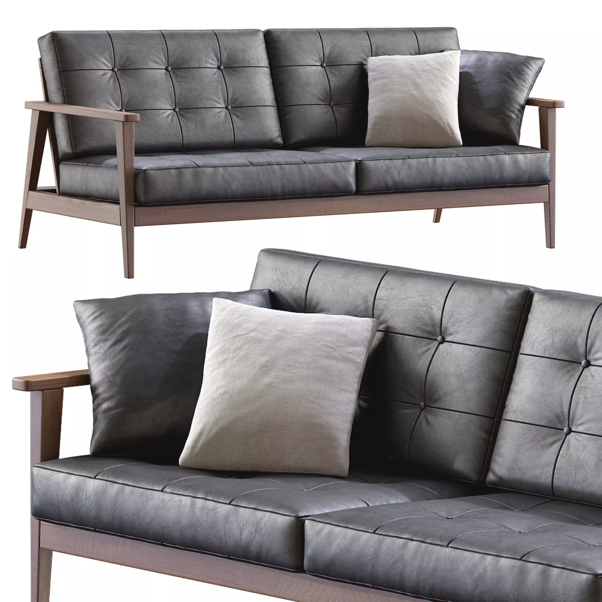 The Mid Century Show Wood Sofa Leathere 3D model