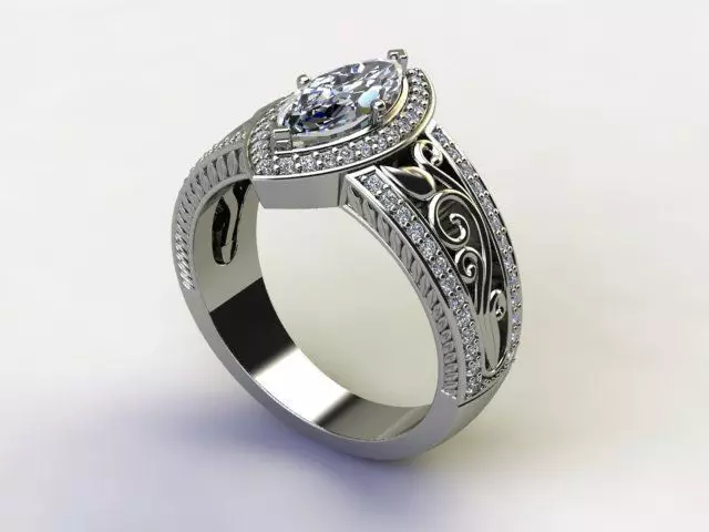 10128 engagement ring with marquise cut diamond 3D print model