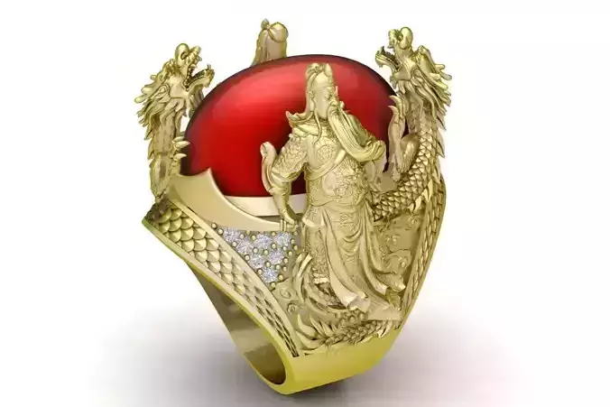 Guan Yu and Dragon Gold Ring 1955