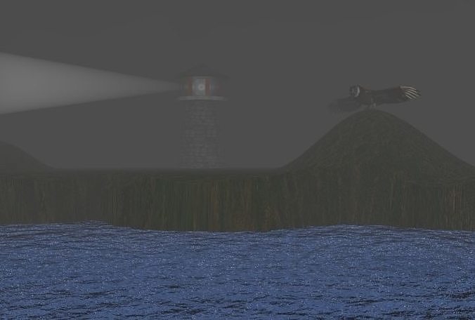 NightStorm lighthouse on island in fog Free 3D model