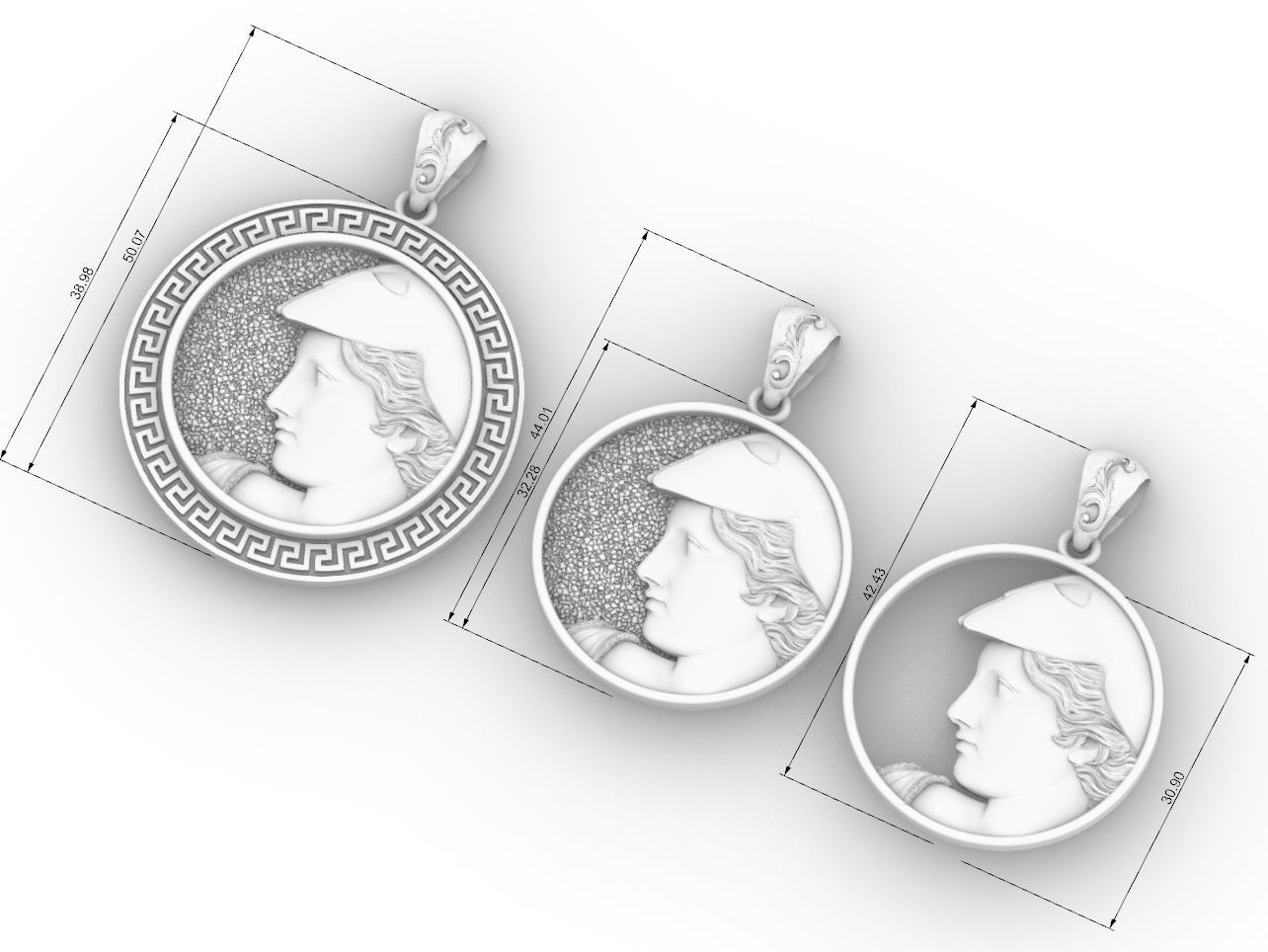 athena goddess pendant 3 versions 3D print model_4
