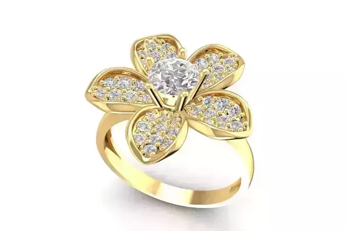 Elegant Five Petal Flower Diamond Ring for Women 1972