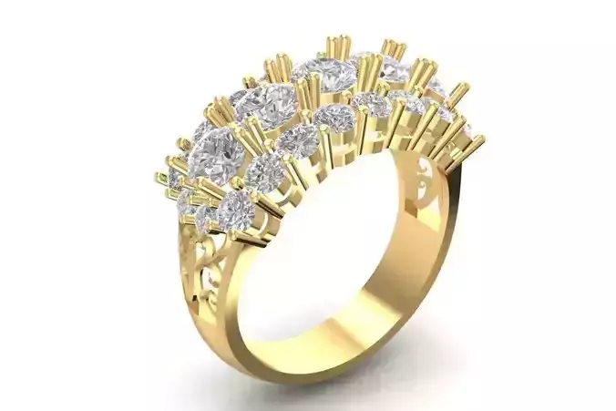 Elegant Baguette and Round Diamond Cluster Ring for Women  1974