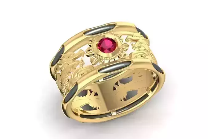 Luxury Dragon Phoenix Gemstone Ring for Men 1977