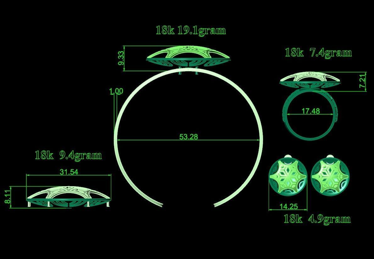 3D Jewelry Set Hexagon Geometric Ring Earrings Bracelet Pen 2128 3D print model_9