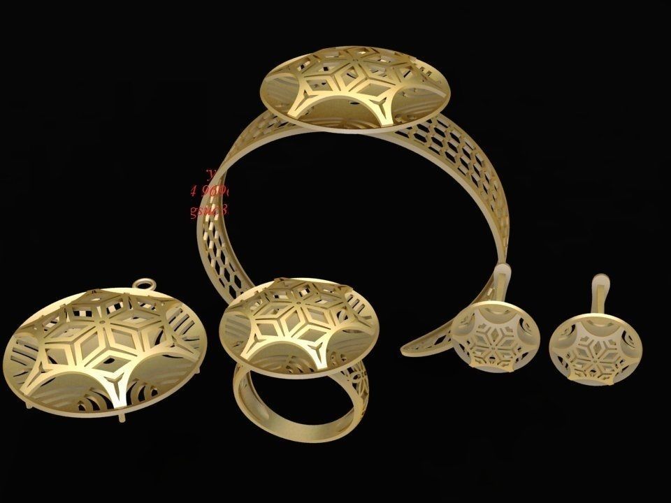 3D Jewelry Set Hexagon Geometric Ring Earrings Bracelet Pen 2128 3D print model_2