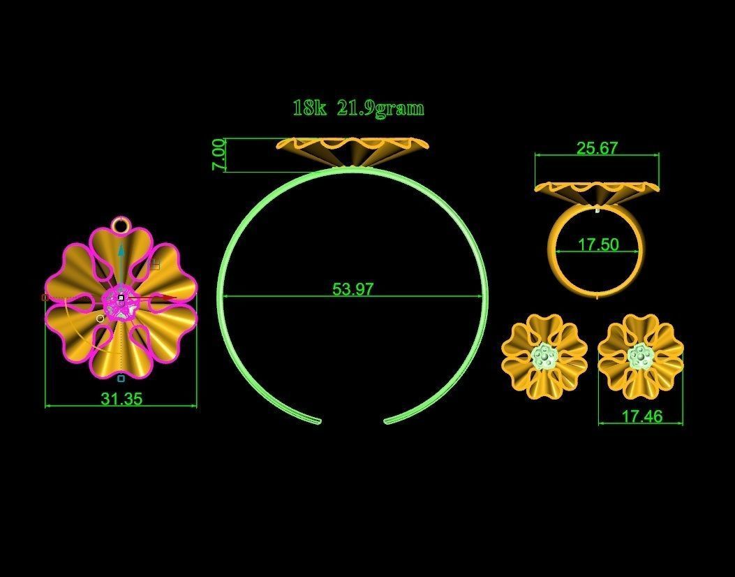 Luxury Flower Jewelry Set for Women 2129 3D print model_6