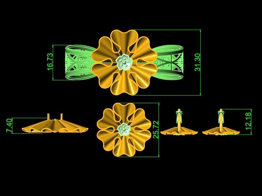 Luxury Flower Jewelry Set for Women 2129 3D print model_7