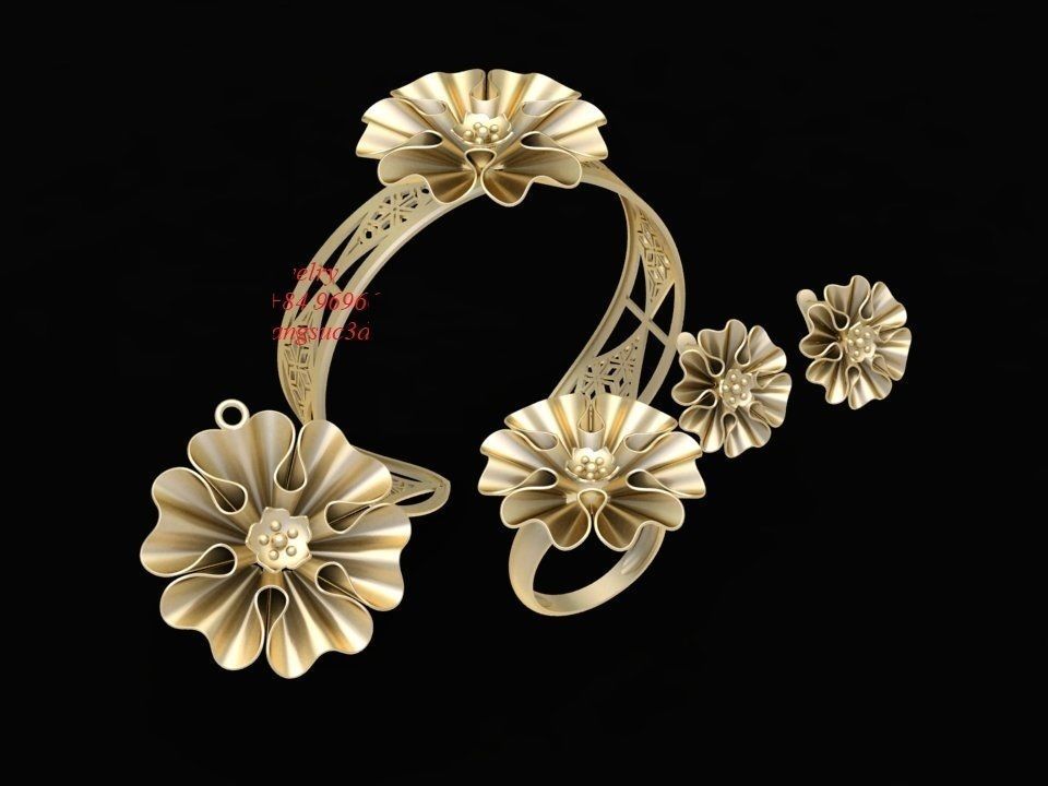 Luxury Flower Jewelry Set for Women 2129 3D print model_1